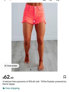 High-Rise Distressed Neon Coral Denim Shorts new without tags